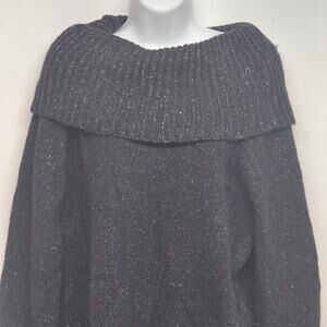 Studio Works Women’s L Knit Sweater Jacket Black Flecked Cowl Neck Pullover